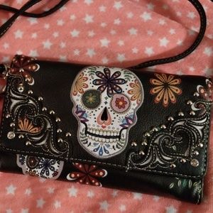 Sugar Western Skull Wallet with Shoulder & wrist